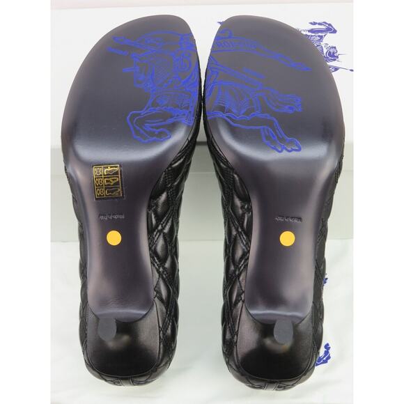 NIB BURBERRY BABY BLACK 45 QUILTED LEATHER LOGO KITTEN HEEL PUMPS EU 39 US 9 $1K - Picture 11 of 15